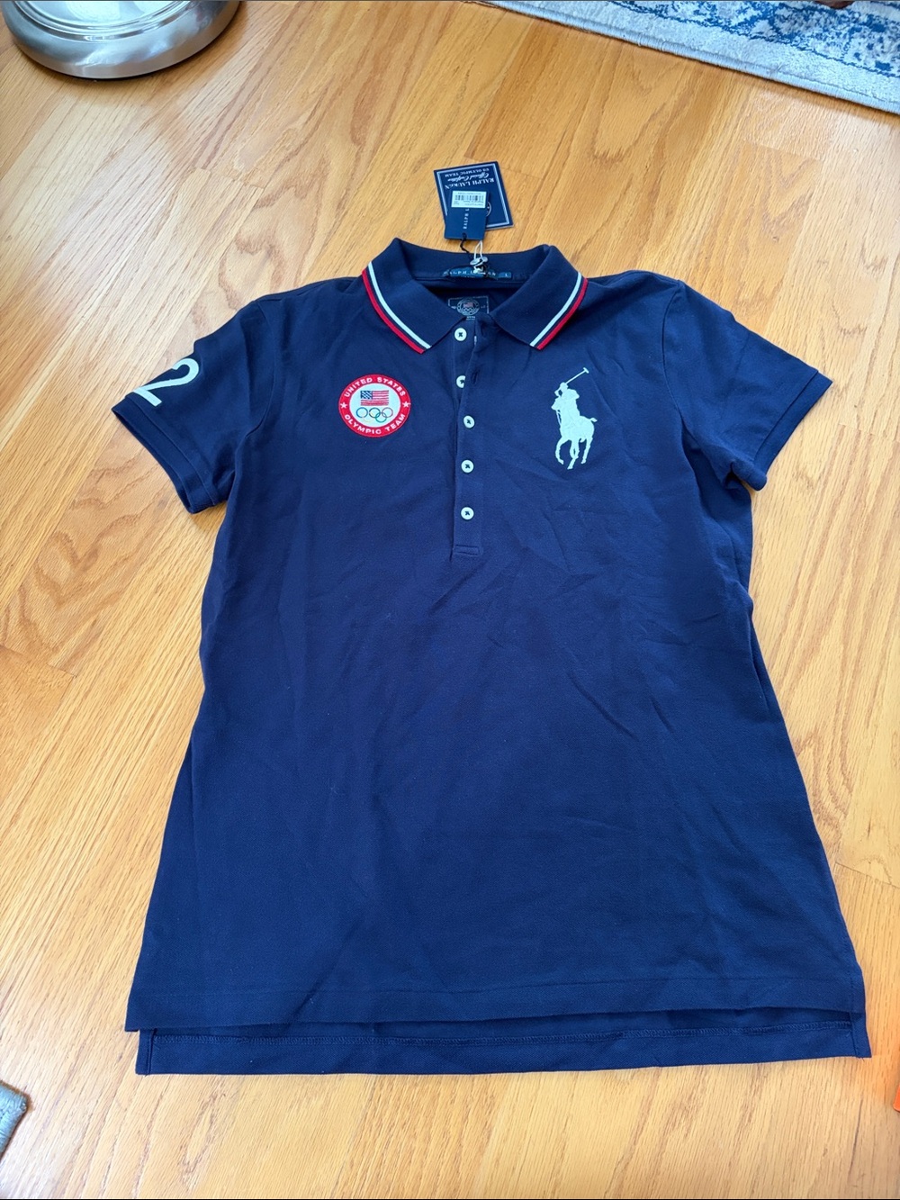 Ralph Lauren London Olympic 2012 navy blue embroidered polo shirt size L NWT